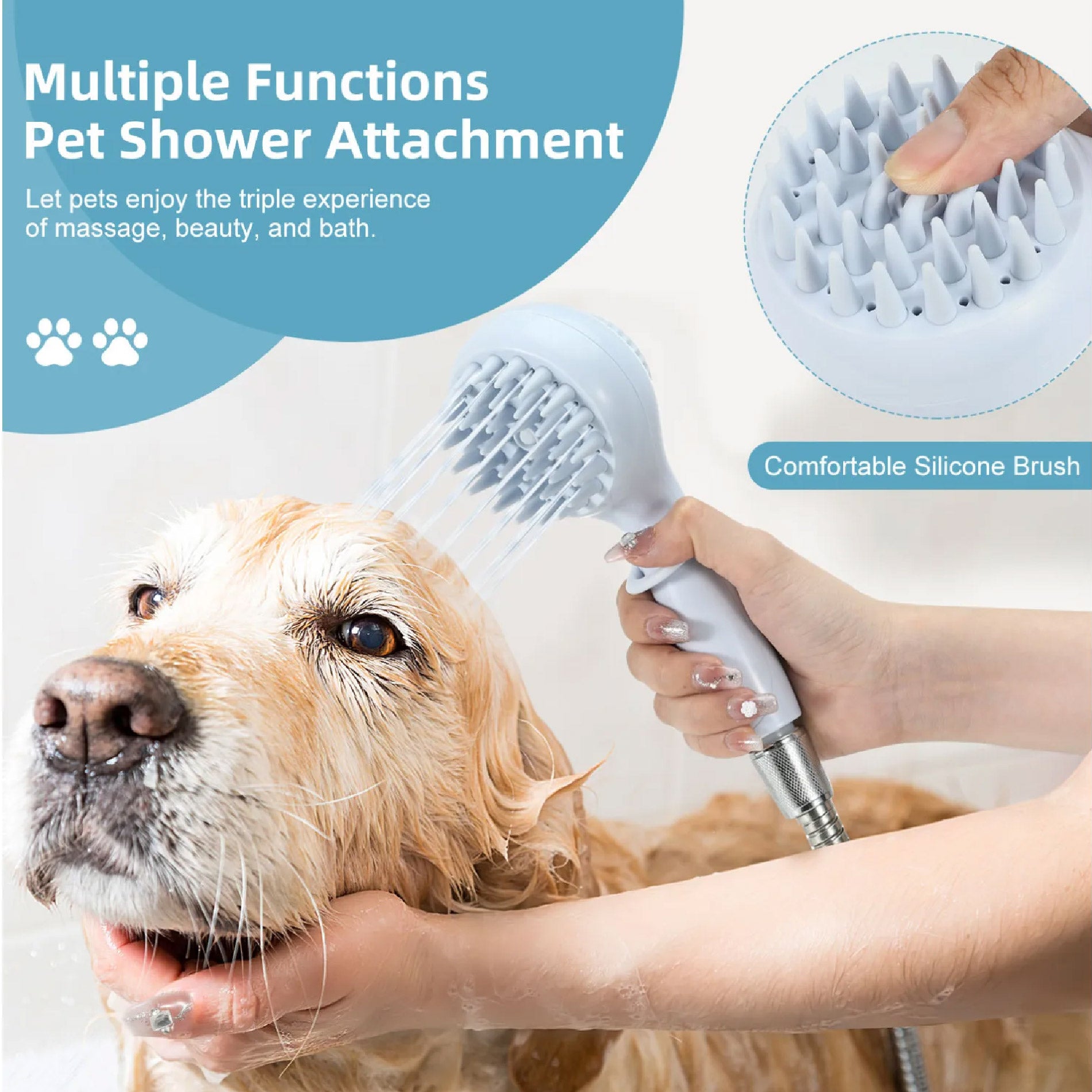 Ducha Mascotas 2en1 Cepillo Dispensador