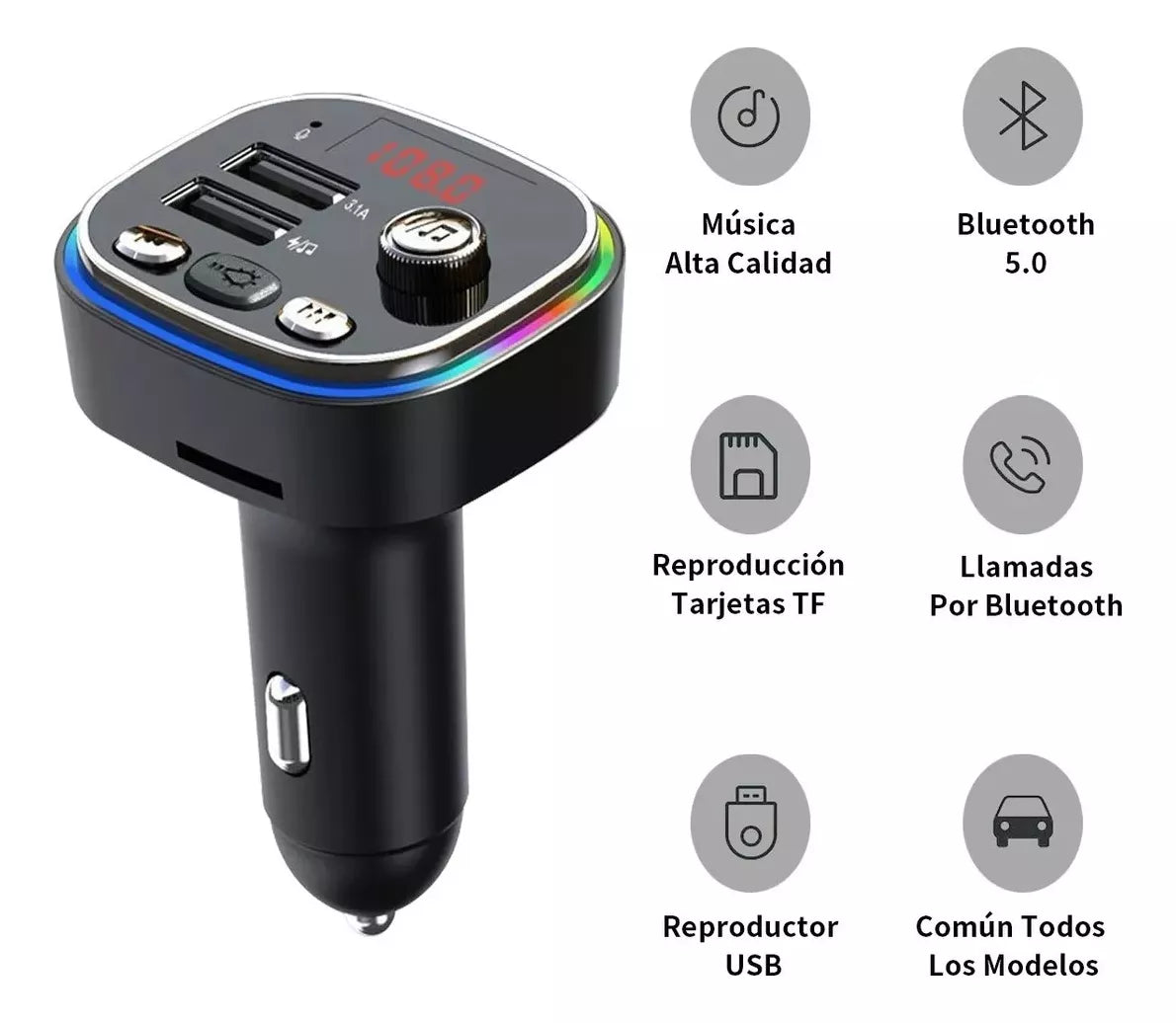 Trasmisor Fm Bluetooh Con Carga Rápida